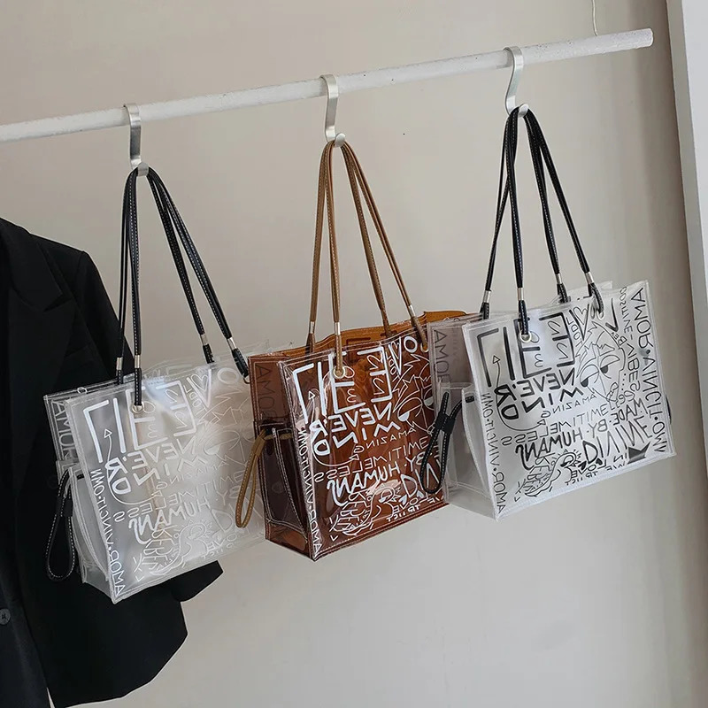 Ladies Graffiti Large Capacity Shoulder PVC Jelly Transparent Bag Fashion Beach Handbag 241024 3b06