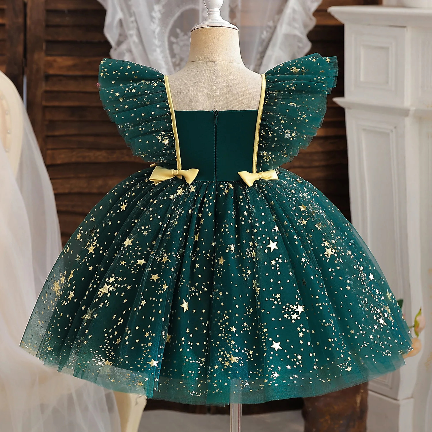 Ruffle Sleeve Sequin Girl Dress Baby 1 Year Bithday Fluffy Ball Gown Kids Evening Party Christmas Carnival Vestido Formal Cloth 241025