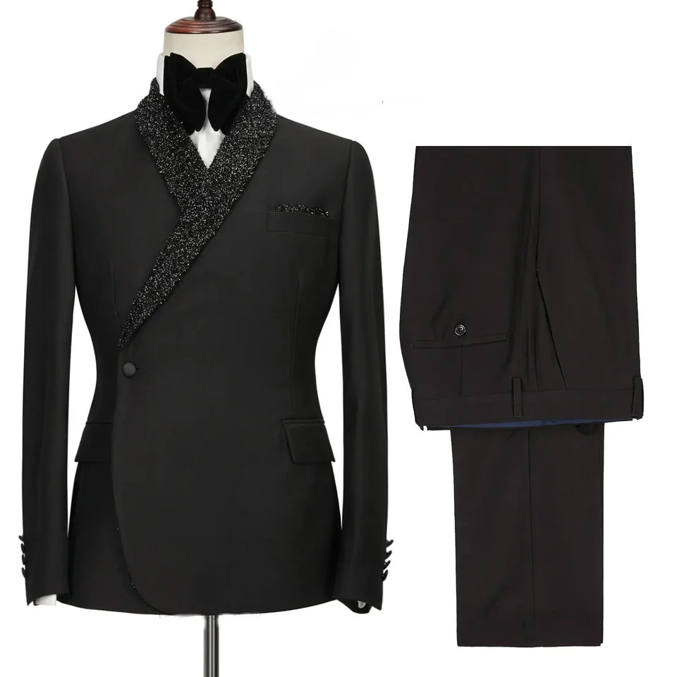 Double Breasted Black Shawl Lapel Slim Fit Mens Suits Wedding Groom Tuxedos Male Dress Party Jacket Pant Terno Masculino 241025