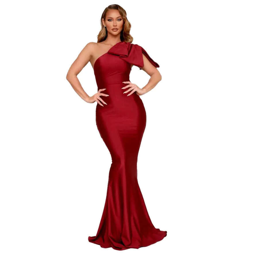 Arabic Plus Dubai Size Mermaid Dresses One Shoulder Satin Bow Knot Draped Pleats Formal Party Dress Pageant Engagement Celebrity Evening Gowns Custom