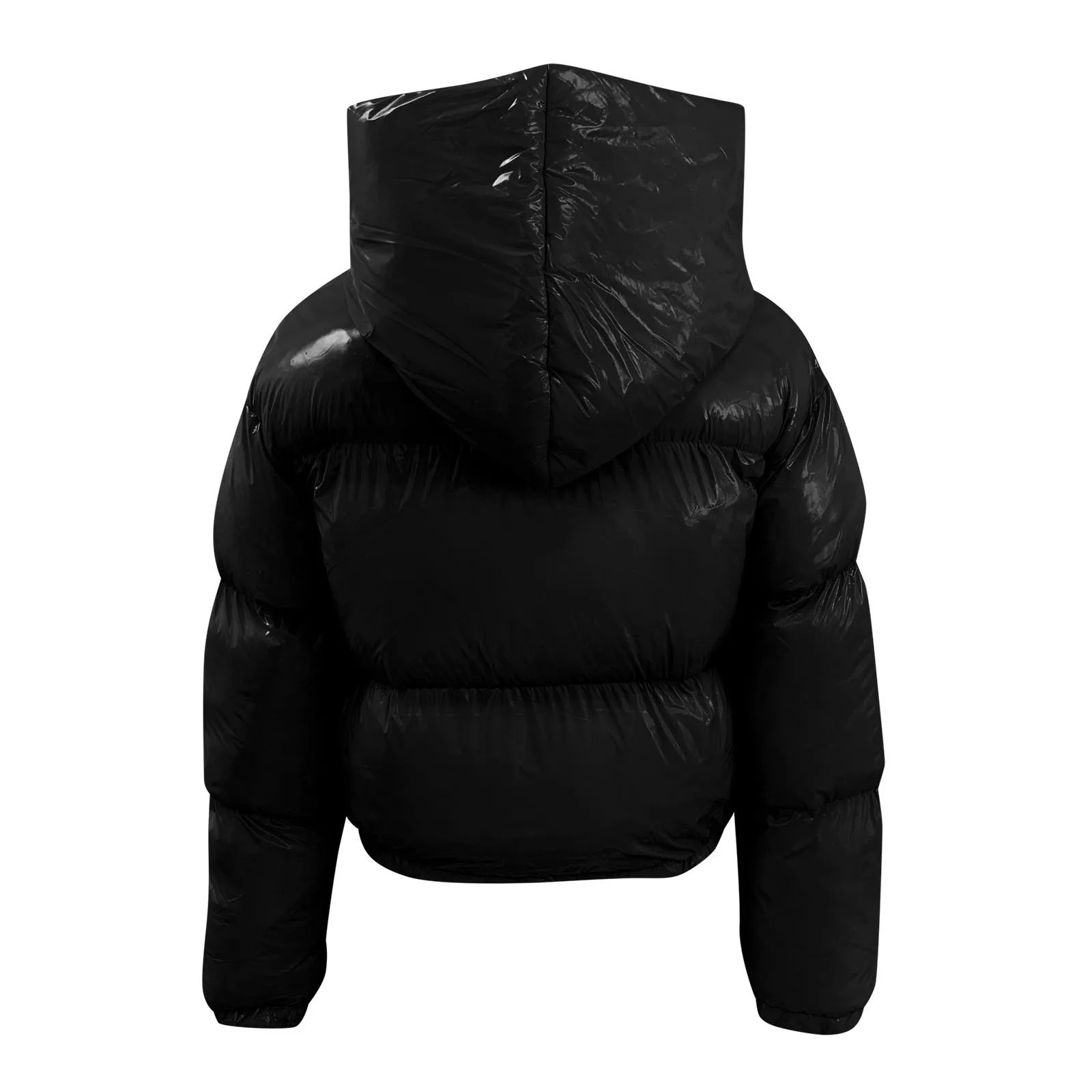 Ladies Short Shiny Padded Hooded Jacket Warm Parkas Solid Bread Coat Puffer Outwear L5 241025