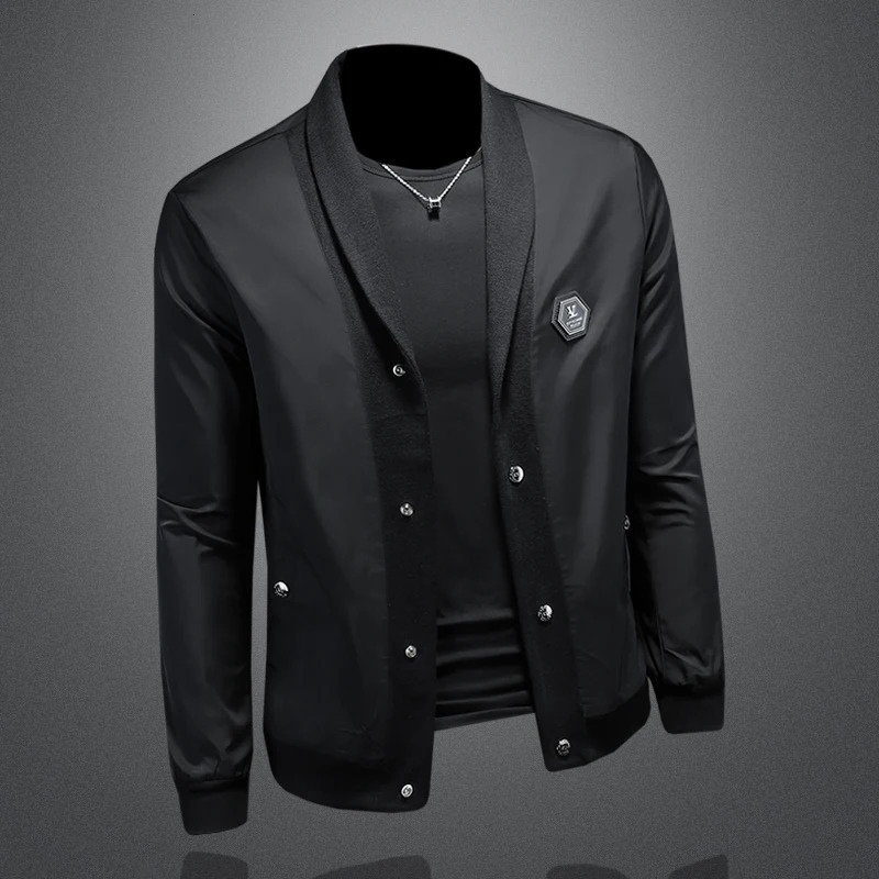 Minglu Autumn Winter Splicing Mens Jacket Solid Color Single Chest Slimming Business Casual Mens Jacket Plus Size 5XL 241024