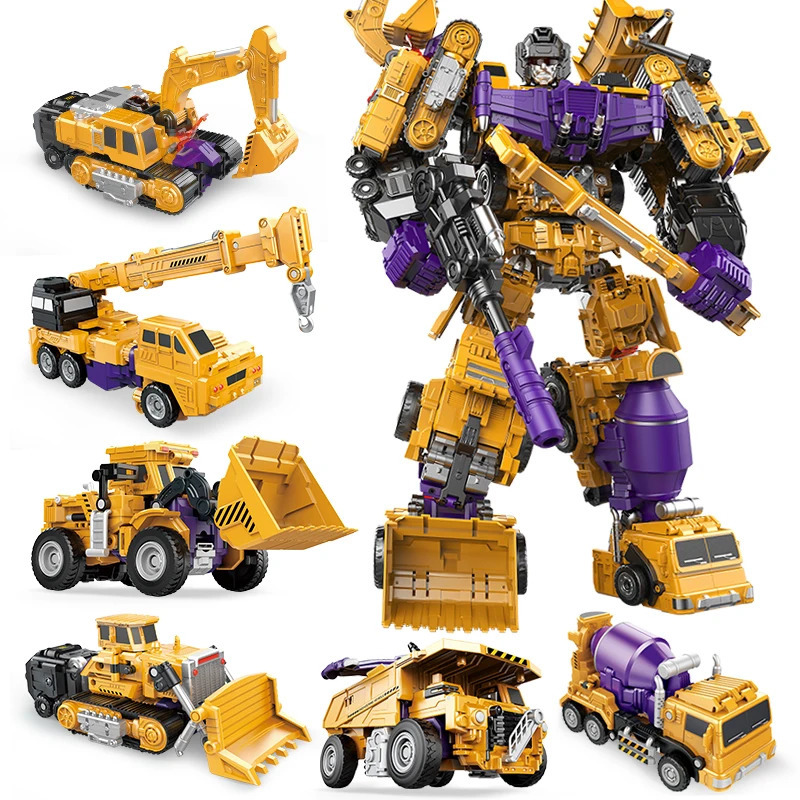 Jinjiang 6 IN 1 Devastator Classic Toys Cool Transformation Action Figure KO GT Truck Excavator Crane Model Robot Boy Adult Gift 241025