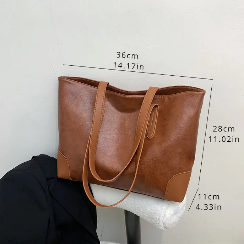 Retro Large Capacity Soft Leather Tote Bag AutumnWinter Versatile Instagram Commuting One Shoulder Underarm Mommy Bag 241025