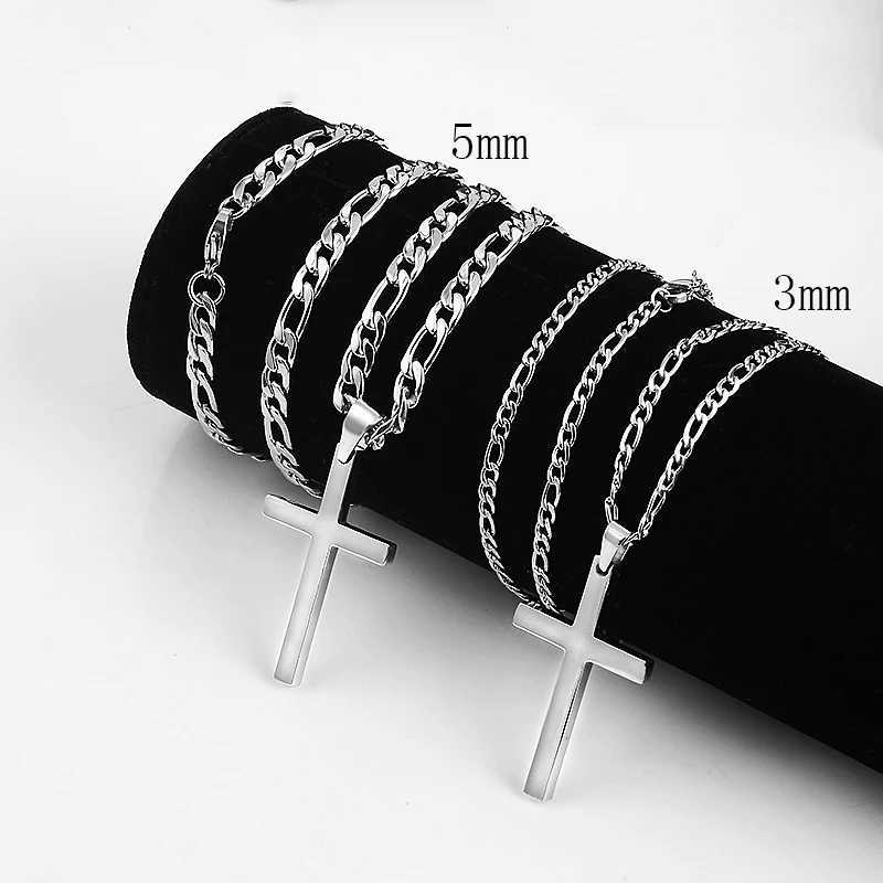 Fashion Jewelry Mens Figaro Chain Cross Pendant Necklace 316L Stainless Steel Gold and Silver Colored Waterproof Necklace Accessories Y241025