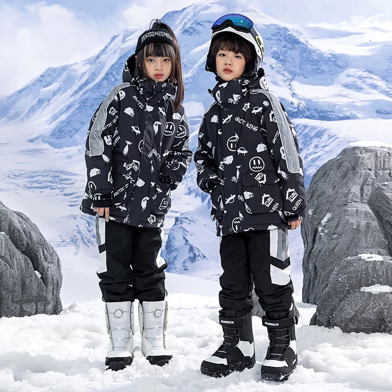 Childrens Snow Suit Wear Outdoor Waterproof Windproof Warm Costume Winter Snowboarding Ski Jacket Strap Pant Boys and Girls 241025