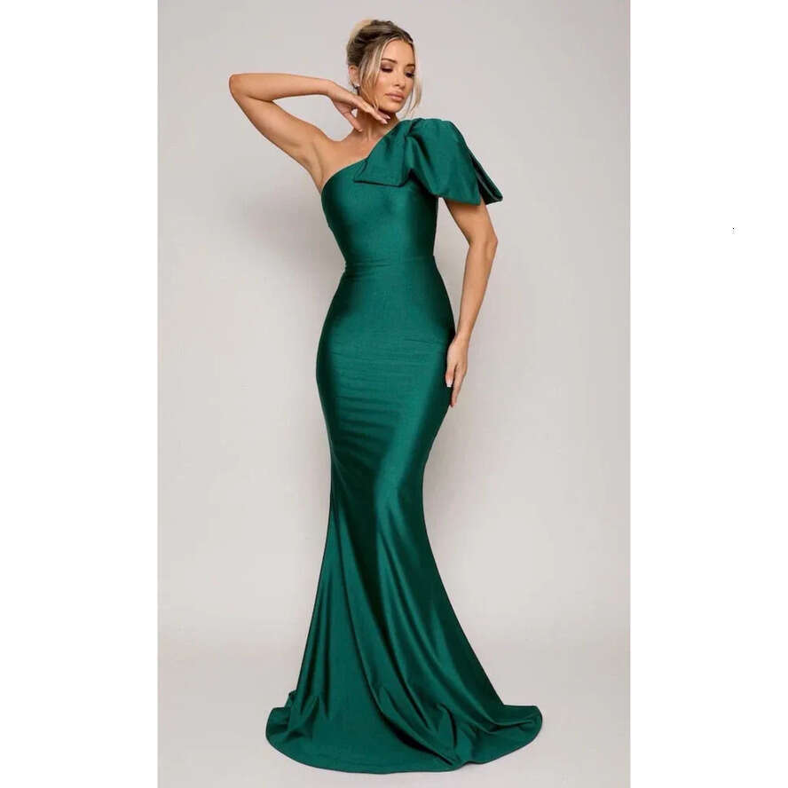 Arabic Plus Dubai Size Mermaid Dresses One Shoulder Satin Bow Knot Draped Pleats Formal Party Dress Pageant Engagement Celebrity Evening Gowns Custom