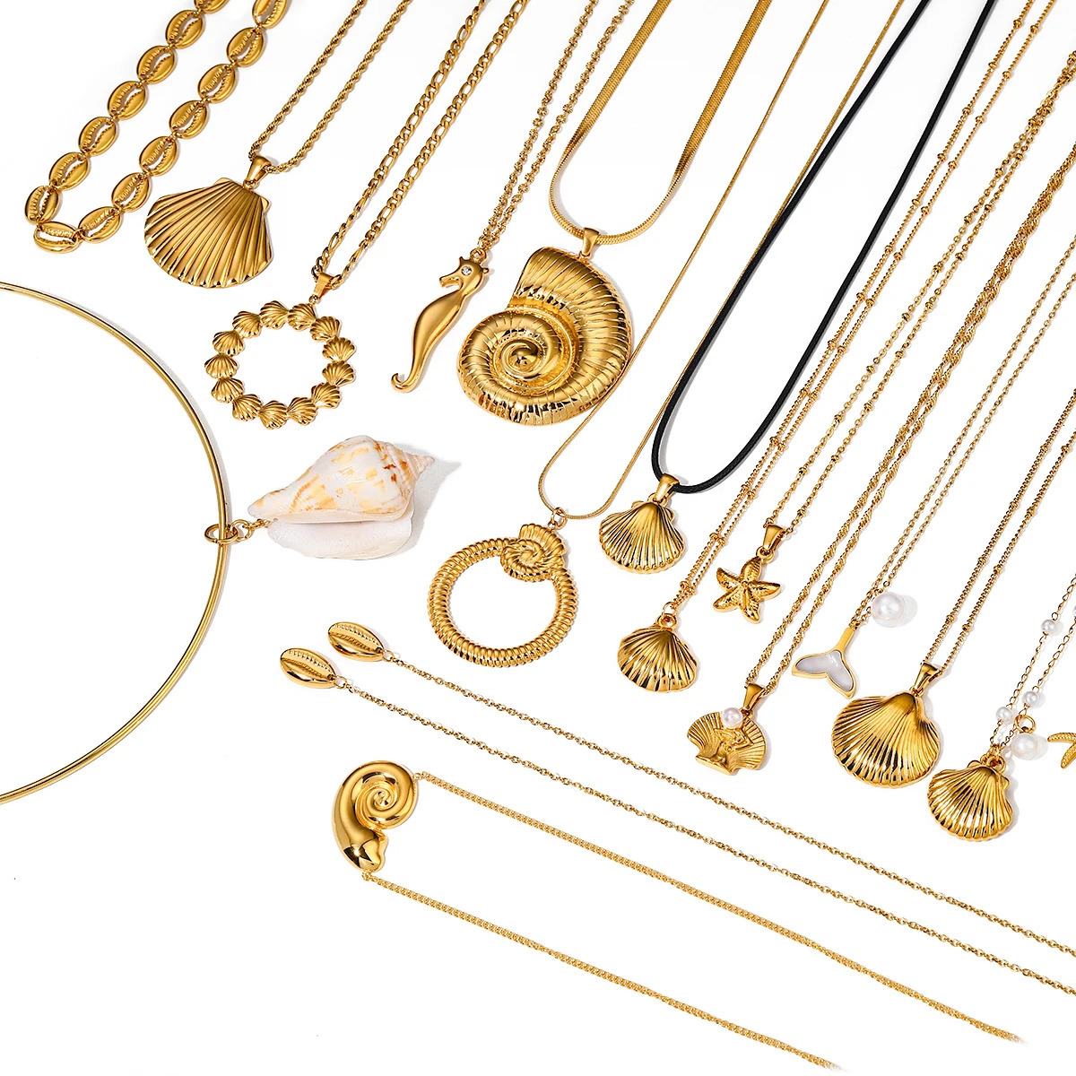 Youthway Summer Natural Shell Round Unique Pendant Necklace Waterproof Stainless Steel Gold High Quality Jewelry Accessories 241025