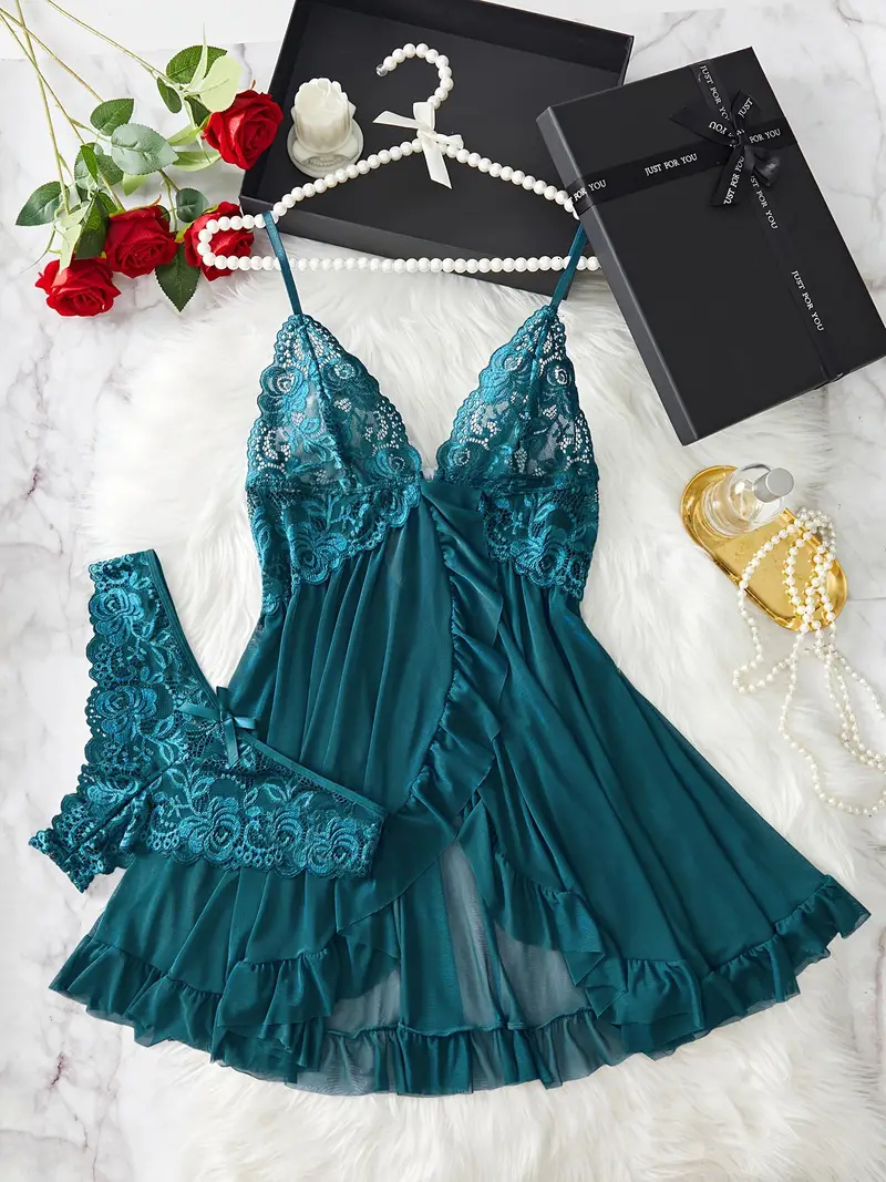 2025 New designer contrasting lace ruffle decoration fashion set deep V shaped underwear women s sexy lingerie