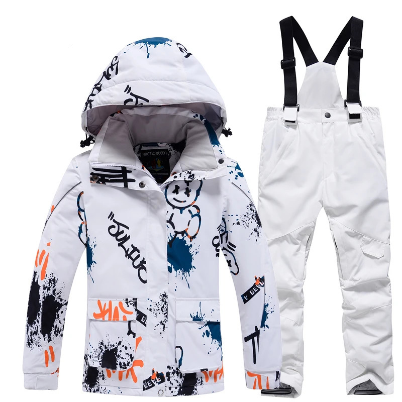 Childrens Snow Suit Wear Outdoor Waterproof Windproof Warm Costume Winter Snowboarding Ski Jacket Strap Pant Boys and Girls 241025