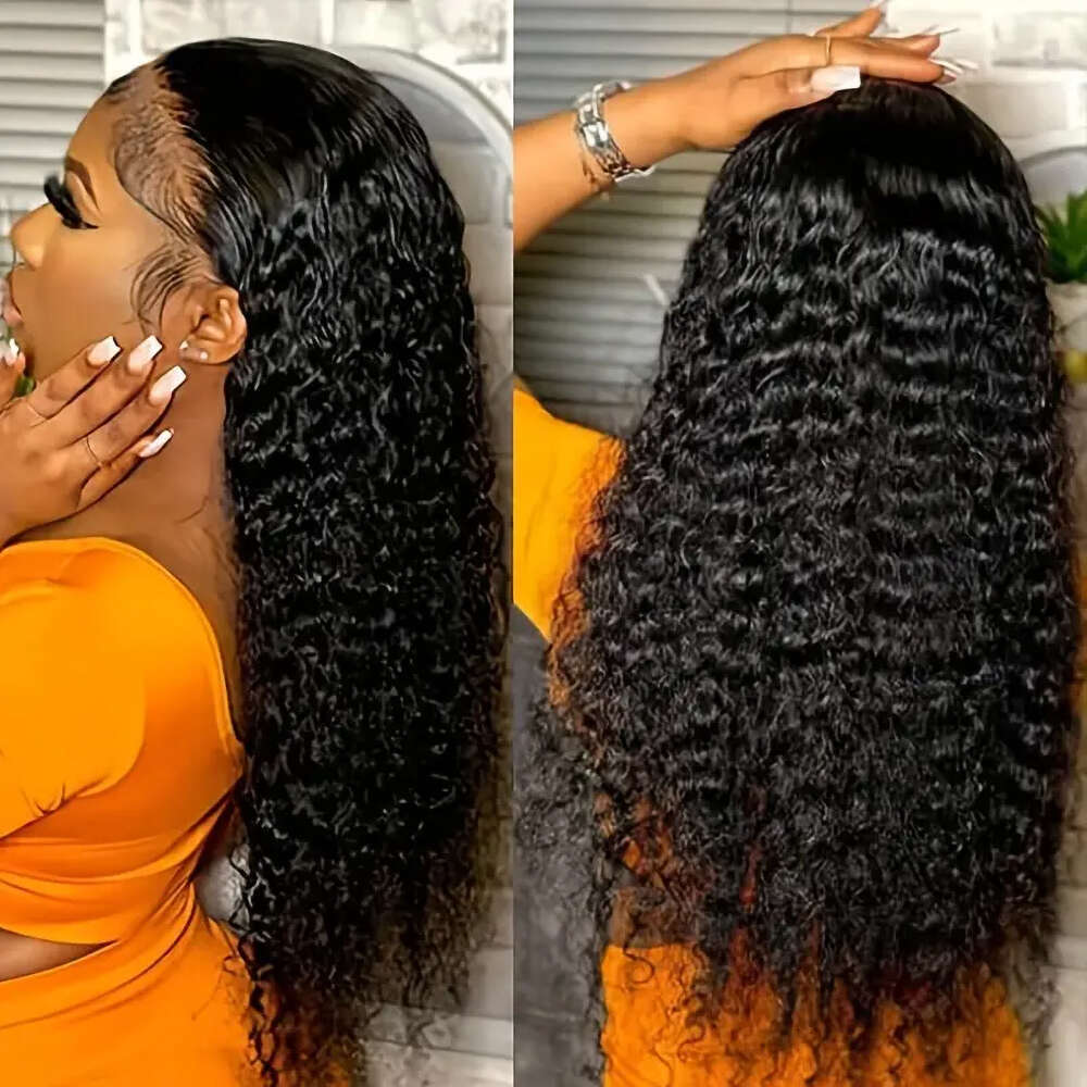 Geeta Transparent 13X6 Human Hair Curly Wigs 30 32 Inch Deep Wave Frontal Pre Plucked 13X4 Lace Front Wig For Women