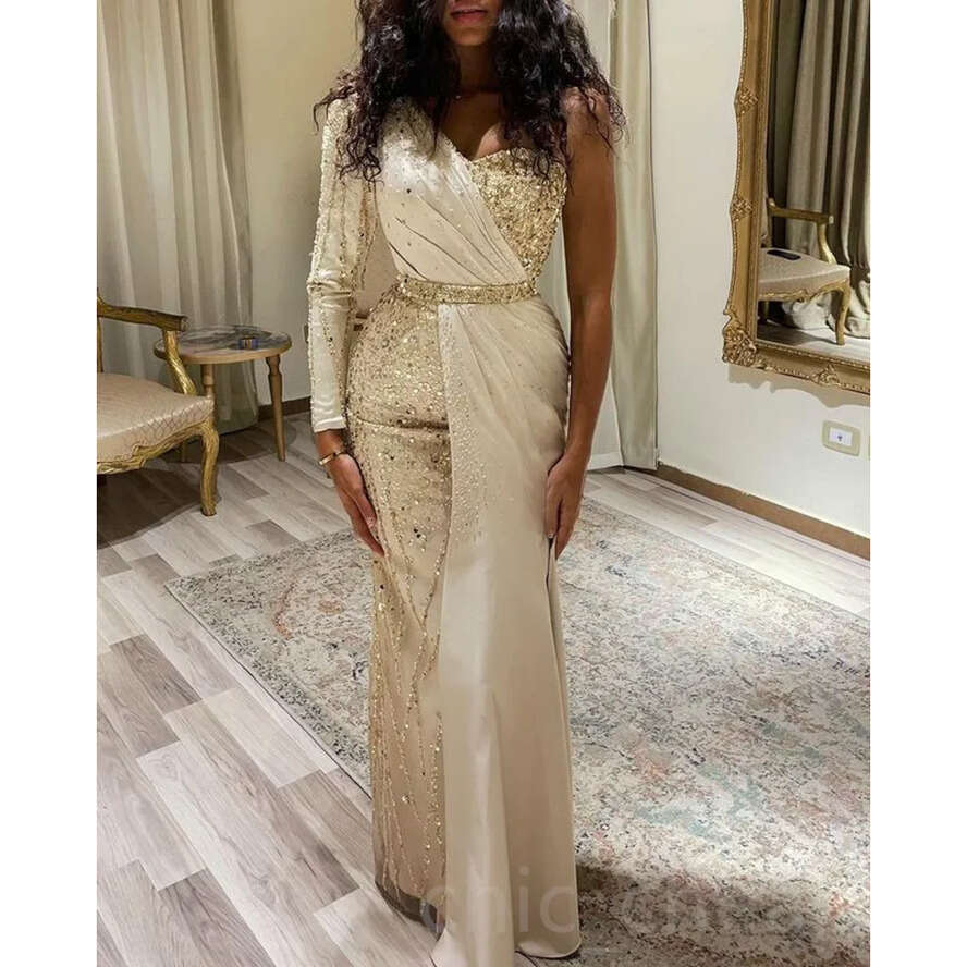 Ebi Ivory Aso Sheath Prom Dress Sequined Lace Evening Formal Party Second Reception Birthday Bridesmaid Engagement Gowns Dresses Robe De Soiree ZJ Es