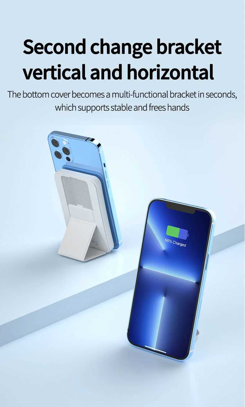 Hot Sale Bracket style magnetic wireless power bank 5000mAh portable power pack for mobile phones T241026