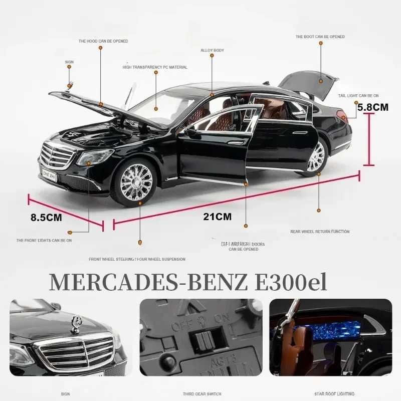 1 24 Mercedes Benz E300eL Car Model Sound and Lighting Collective Sound Micro Die Casting Toy Car Childrens Car Gift M241025