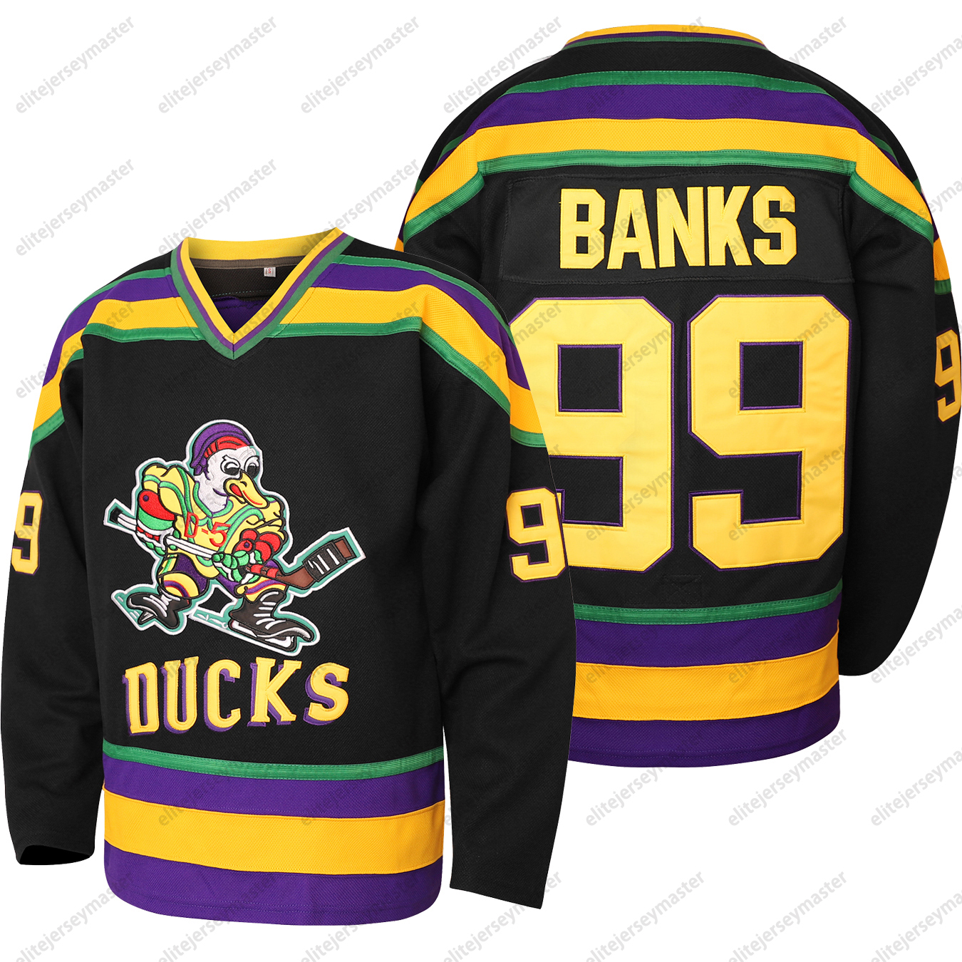 Mighty Ducks Jerseys 96 Charlie Conway 99 Adam Banks 33 Greg Goldberg Movie Hockey Jersey Black Kids