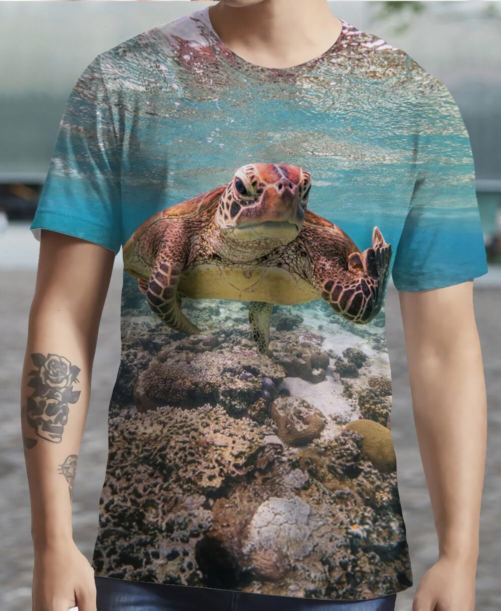 Mens T shirt Mens T-Shirt 3D Print T-Shirts Short Sleeve Crew Neck Graphic Casual tops summer clothes Turtle pattern