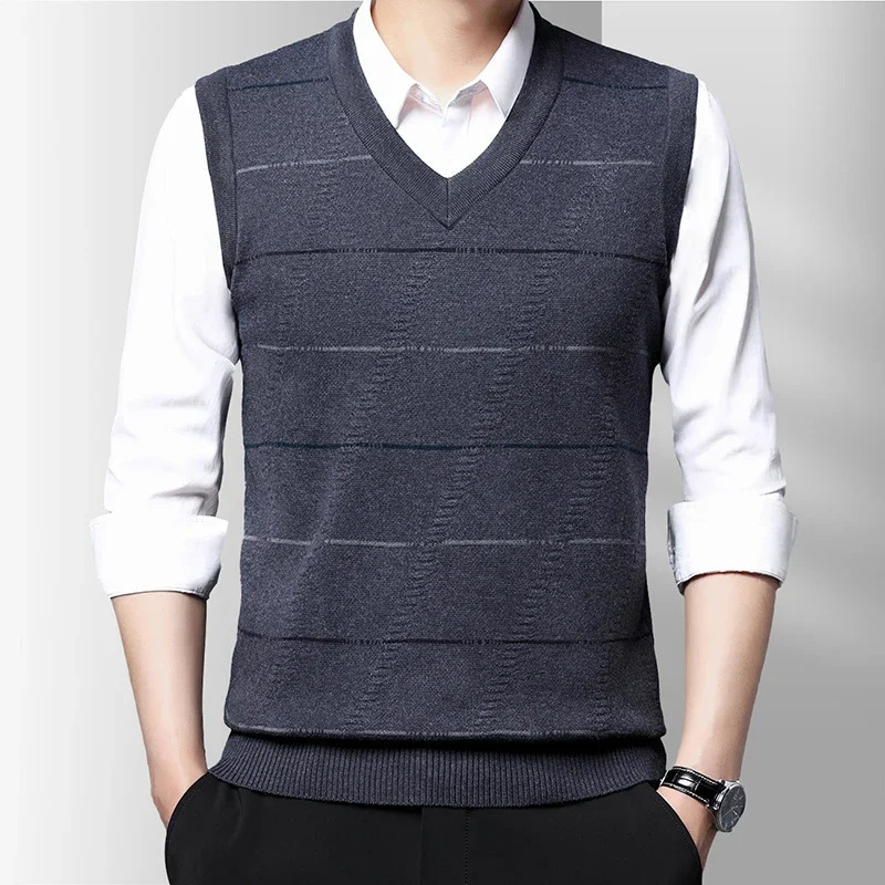 Mens Thickened Casual Sweater Tank Top Autumn and Winter Warm Vest w241025