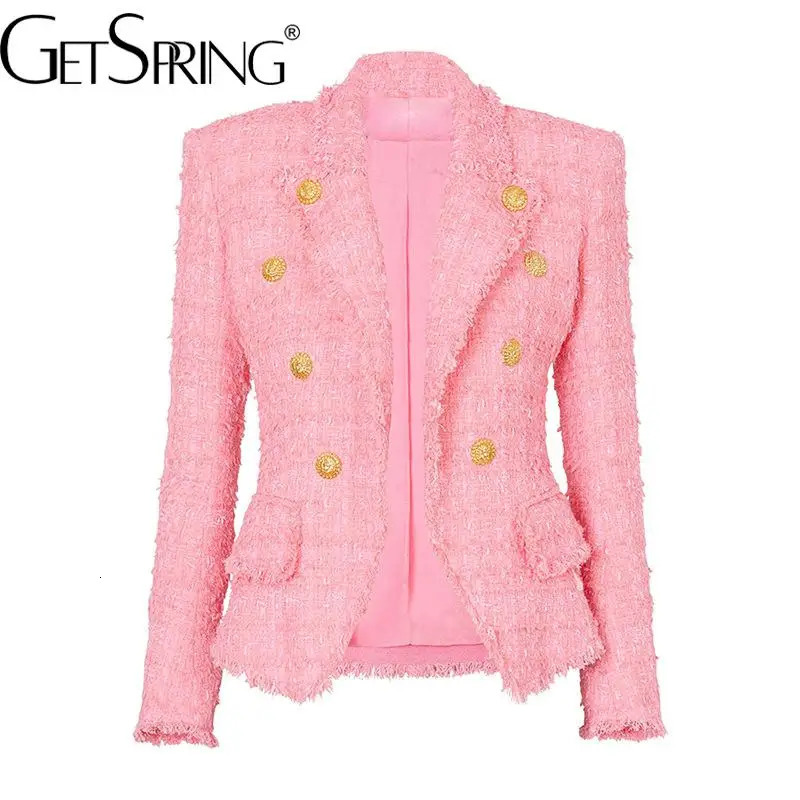 GetSpring Women Jacket Autumn Winter Temperament Fashion Tassel Slim Tweed Coat Vintage Solid All Match Short Female Tops 241025
