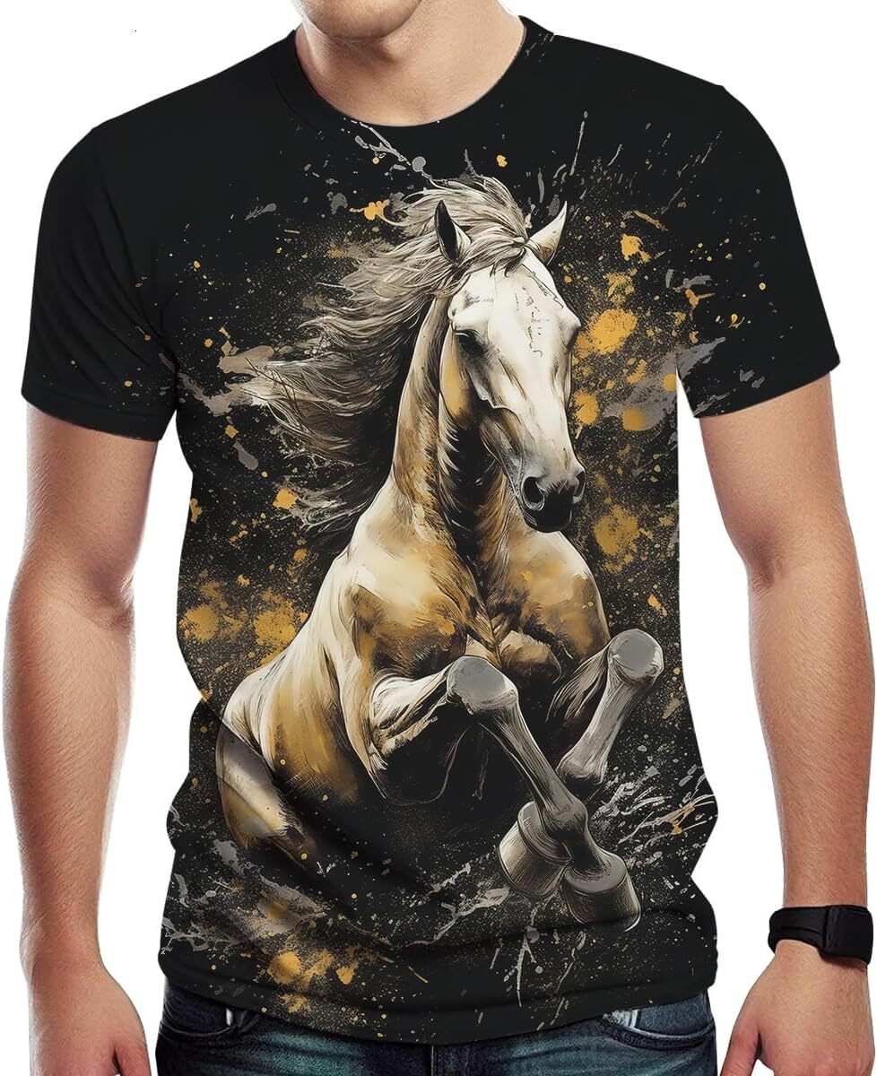 Mens T shirt Men Horse Graphic 3D Print Popularity Animal Bizarre Pattern Casual tops summer clothes Fashion patterns