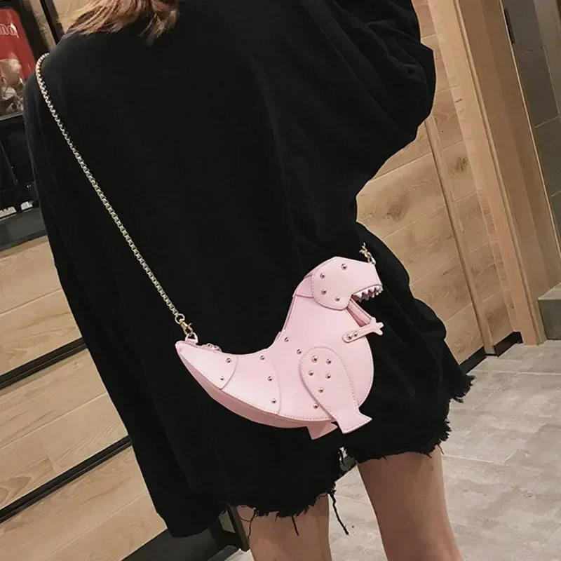 Trend Fashion 3D Dinosaur n Rivets Pu Leather Girls Chain Purse Shoulder Bag Tote Ladies Crossbody Mini Messenger Flap 241021