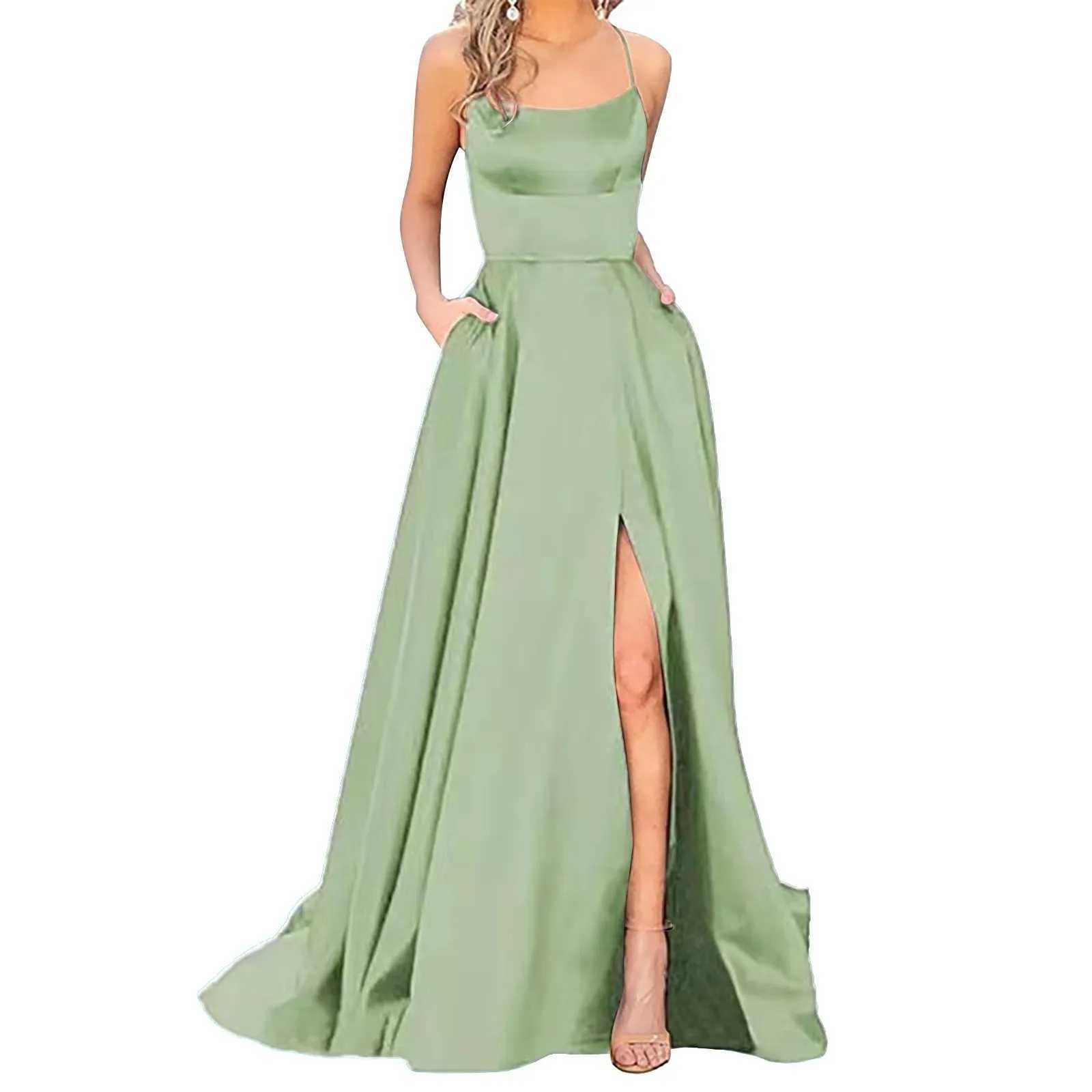 Women Gala Dress Pure Color Halter Off Shoulder A-Shaped Swing Long Skirt Banquet Party Ele Front Fork Minimalist DressXJ2500207