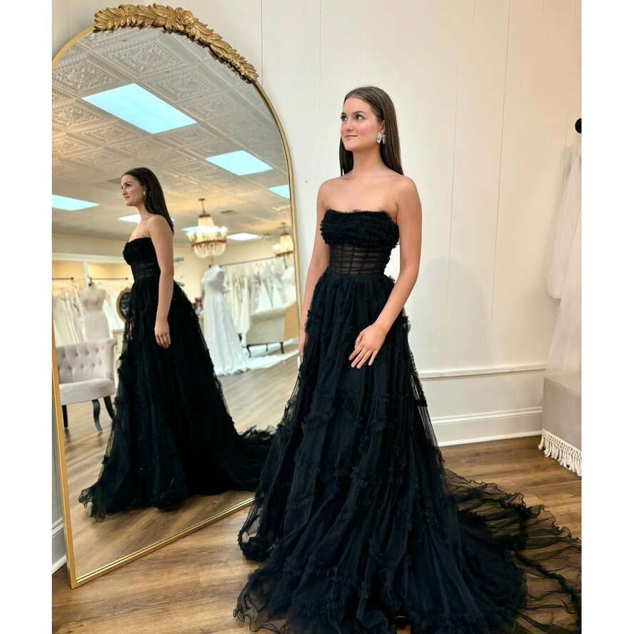 A Black Gorgeous E Prom Dress Strapless Tulle Evening Elegant Unique Skirt Design Backless Formal Dresses For Women Es