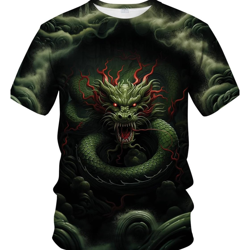Mens T shirt Mythology Chinese Dragon T-Shirt Funny Anime Graphic tee Casual tops summer clothes Fashionable patterns and cool designs