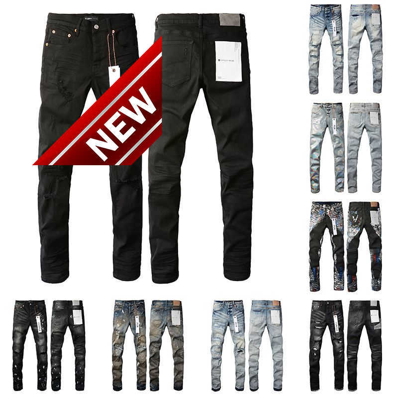 Purple Jeans for Skinny Men Distressed Ripped Bikers Womens Denim Black Grey Straight Sweatpants Designers Joggers Pant Mens 29 40