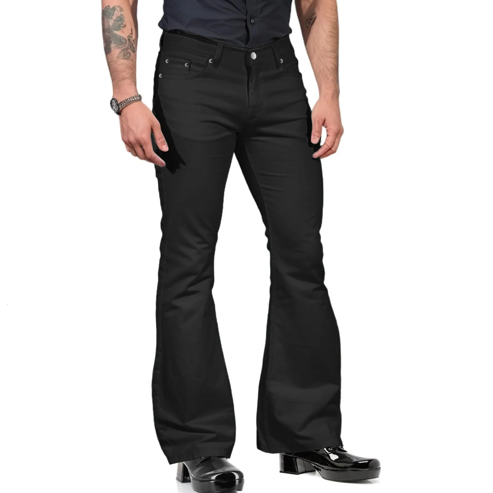Retro Inspired Flared Pants Retro Mens Flared Baggy Jeans Retro Solid Color Bell Bottom Trousers for Harajuku Gym Streetwear 241025