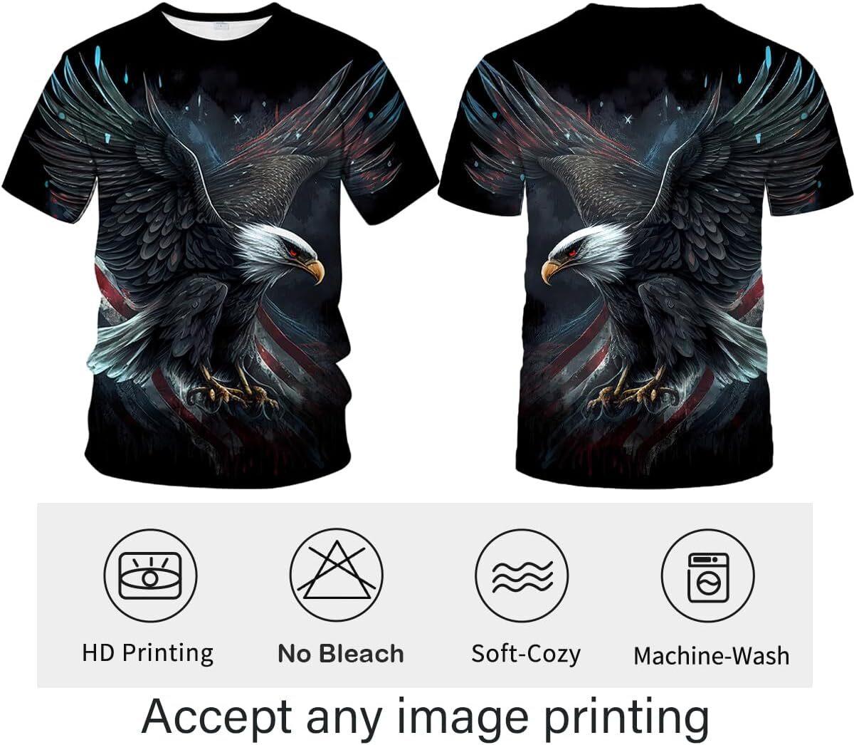 Mens T shirt Men's 3D Eagle Print T-Shirt - Patriotic Theme,Animal Graphic Tee tee Casual tops summer clothes Trendy patterns