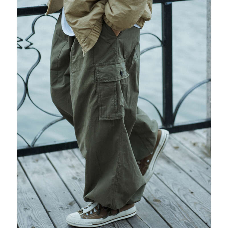 Multi-Pocket Cargo Men's Casual Solid Colour Straight Baggy Wide-Leg Cropped Men Ankle-Length Pants