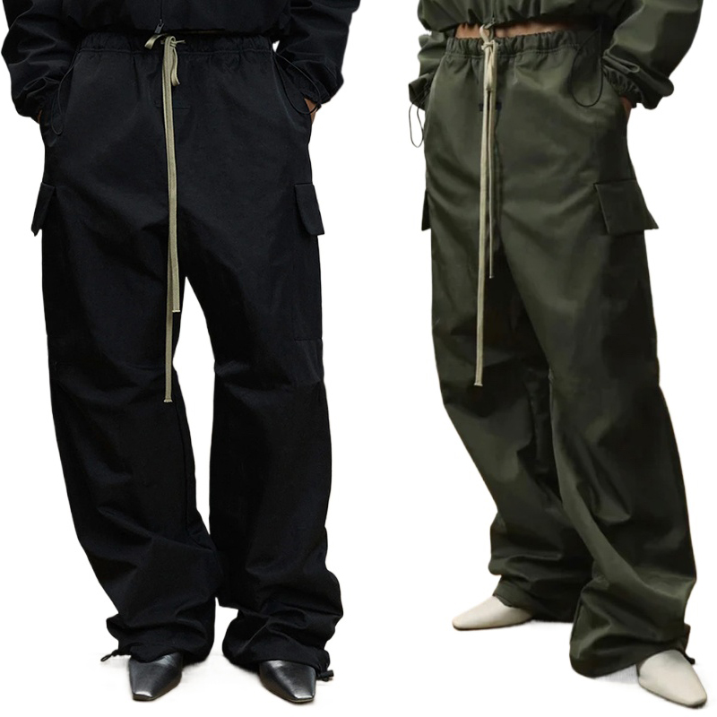 24FW Autumn Winter Europe USA Drawstring Cargo Pants Woven Trousers Bell-bottoms Casual Drawstring Sweatpants Men Women Jogger 1026