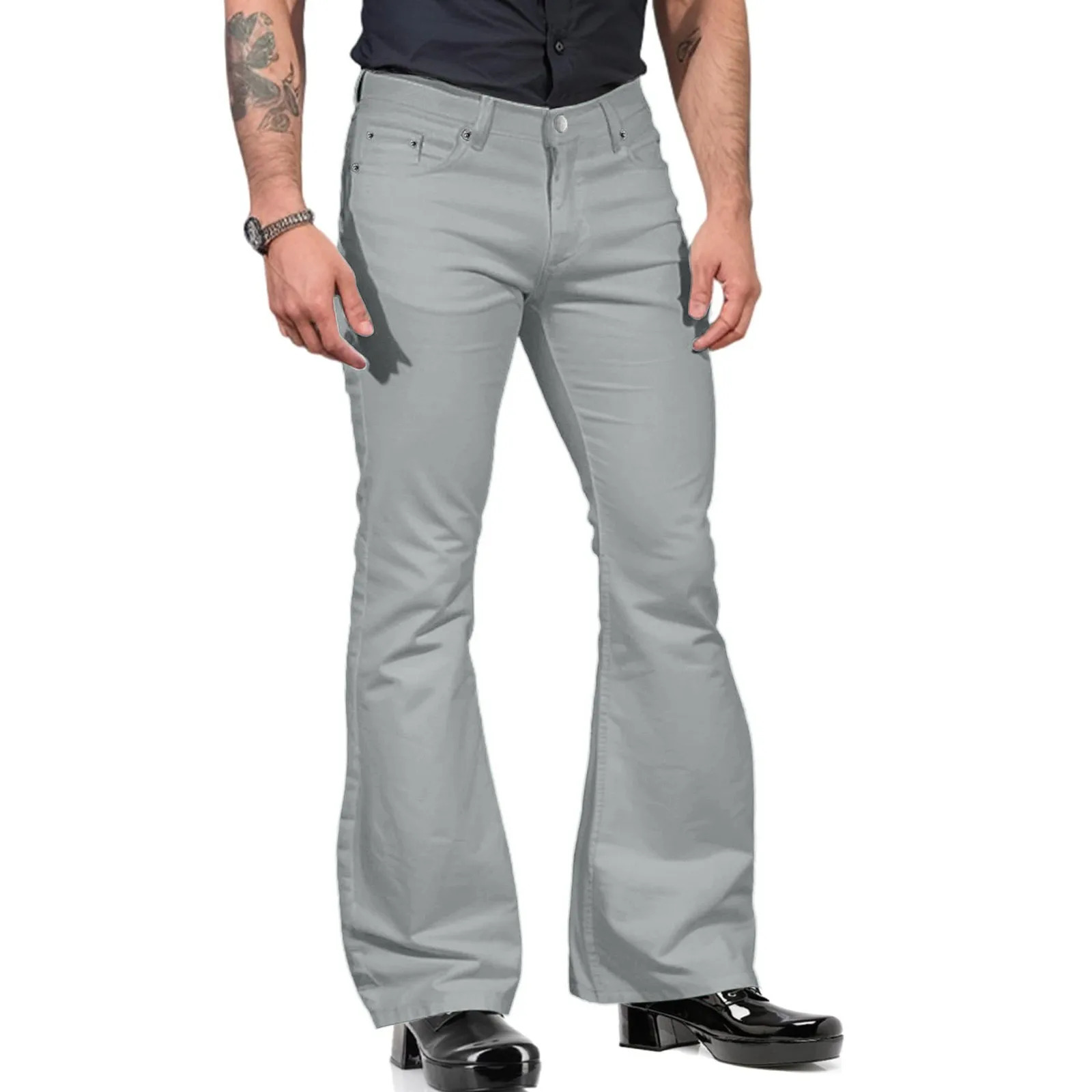 Retro Inspired Flared Pants Retro Mens Flared Baggy Jeans Retro Solid Color Bell Bottom Trousers for Harajuku Gym Streetwear 241025