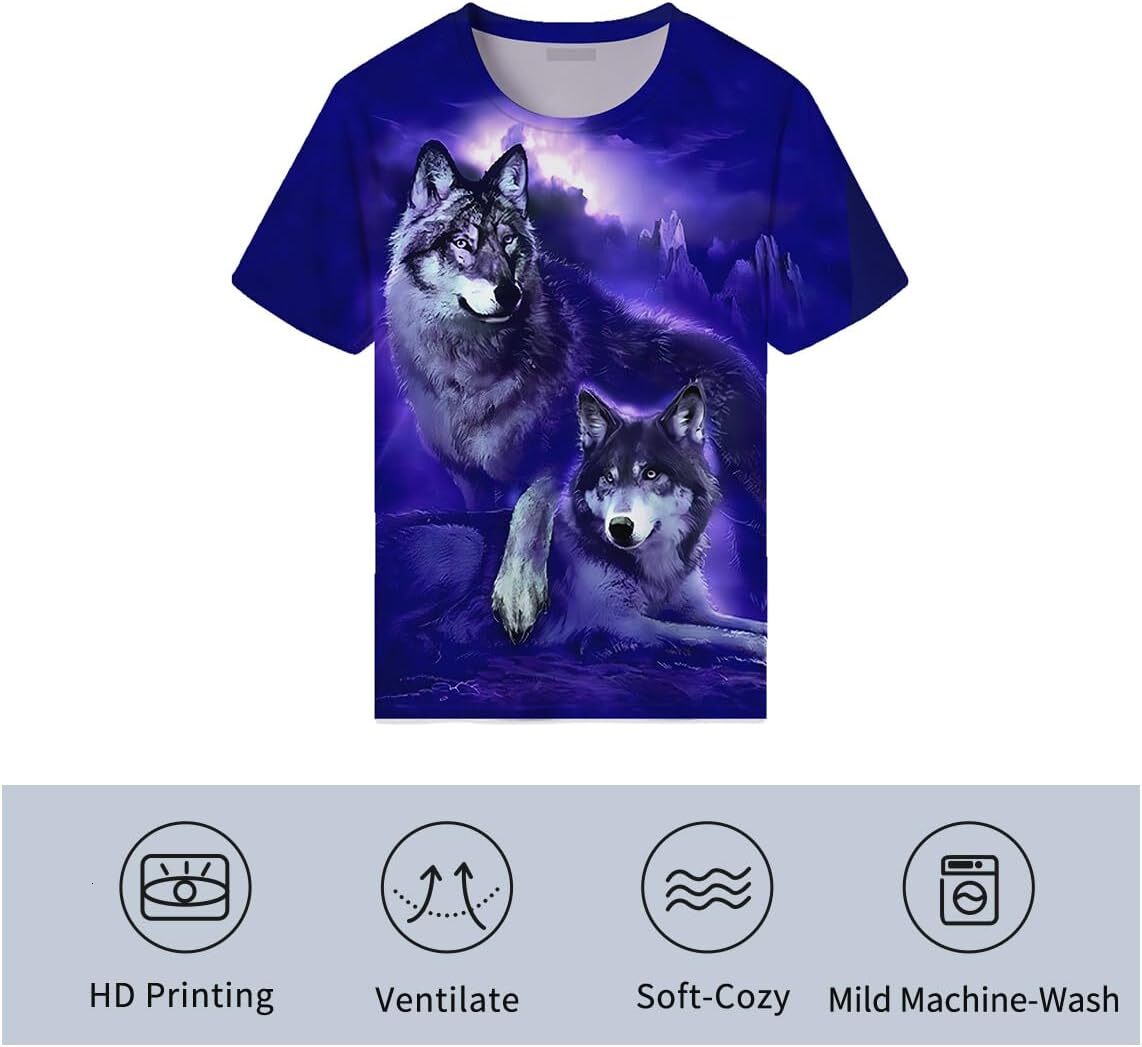 Mens T shirt Men's Wolf Graphic 3D Print with The Cool T-Shirt tee Casual tops summer clothes Fashionable and comfortable