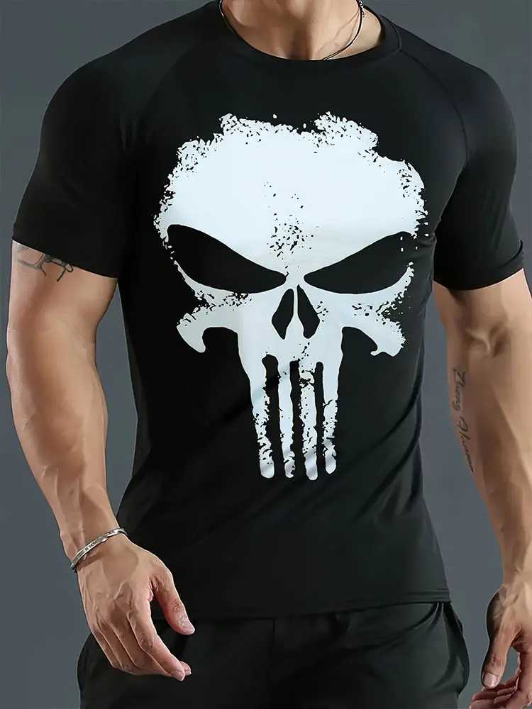 3D Skull Printed Mens T-shirt Summer Casual Mens Top Sports Fitness Mens Short Sleeve T-shirt Street Fashion Mens T-shirtXJ250409