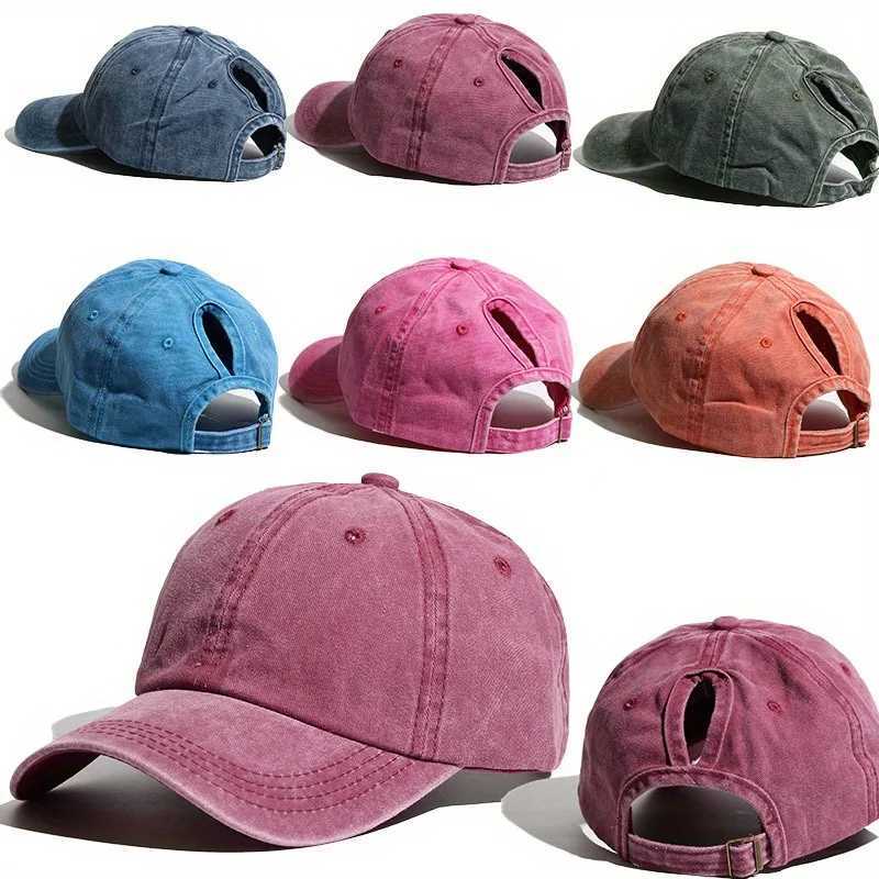 Simple Washed Hole Crossing High Ponytail Hat For Wen Versatile Baseball Cap Soft Top Baseball Cap X250704