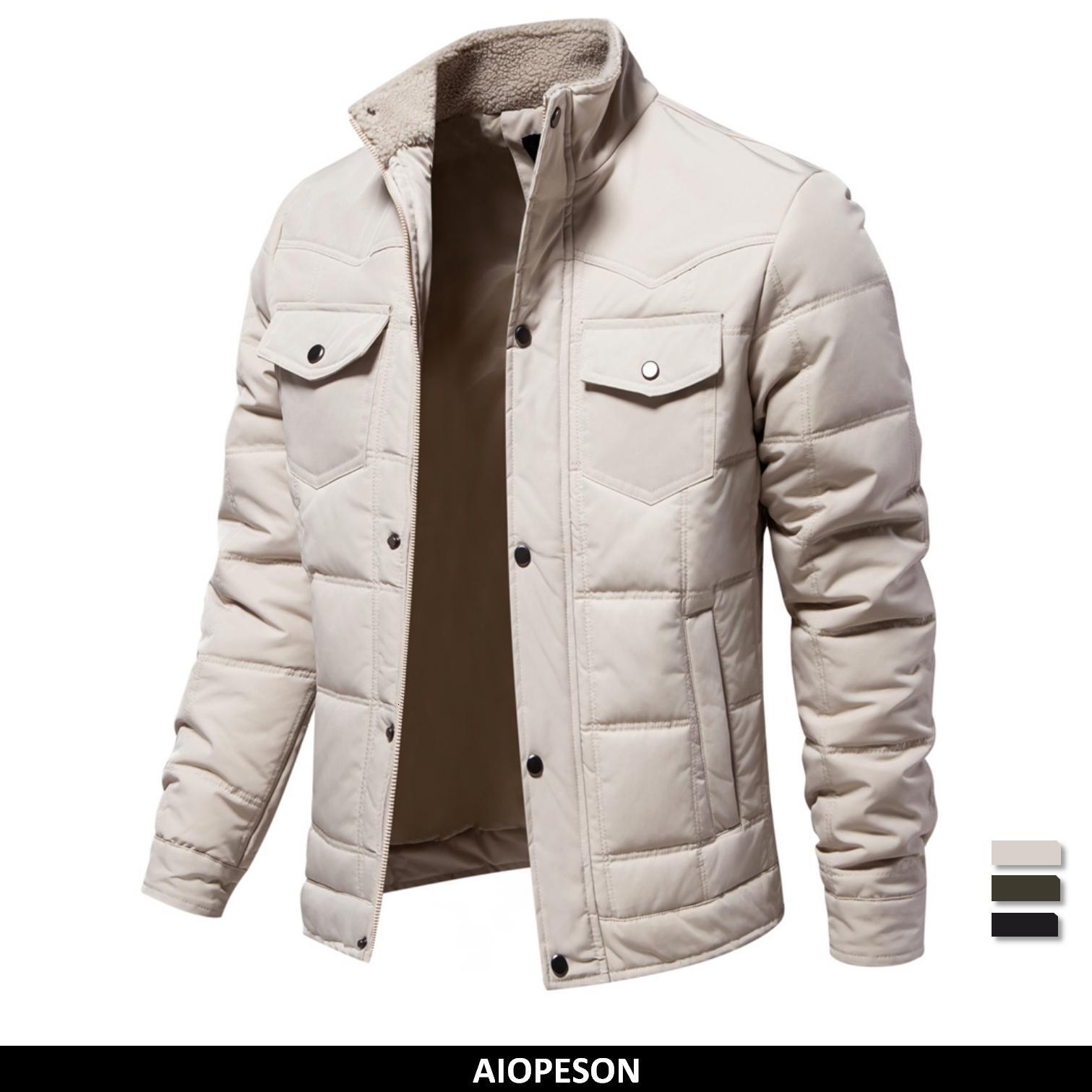 AIOPESON New Winter Warm Pocket Fleece Ed Jackets Plaid Caual Zipper Jacket Coat For Men