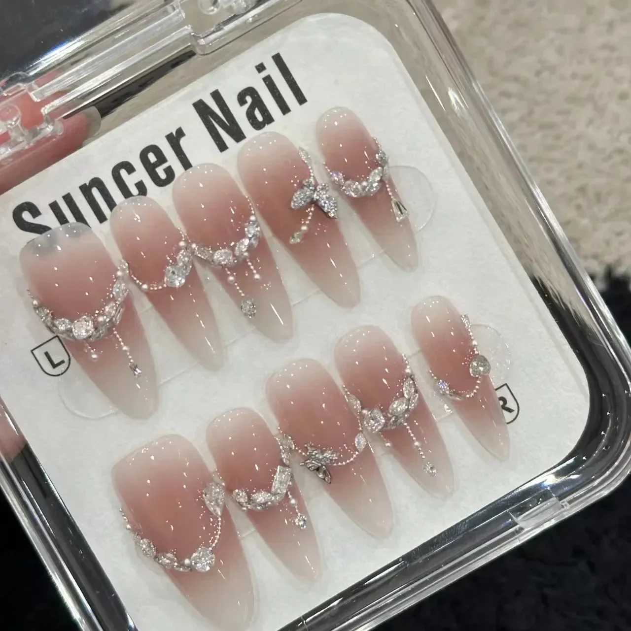 0pcs almond handmade nude pressing nail gradient rhinestone decoration fake nail simple wear-resistant fake nail tip W250410