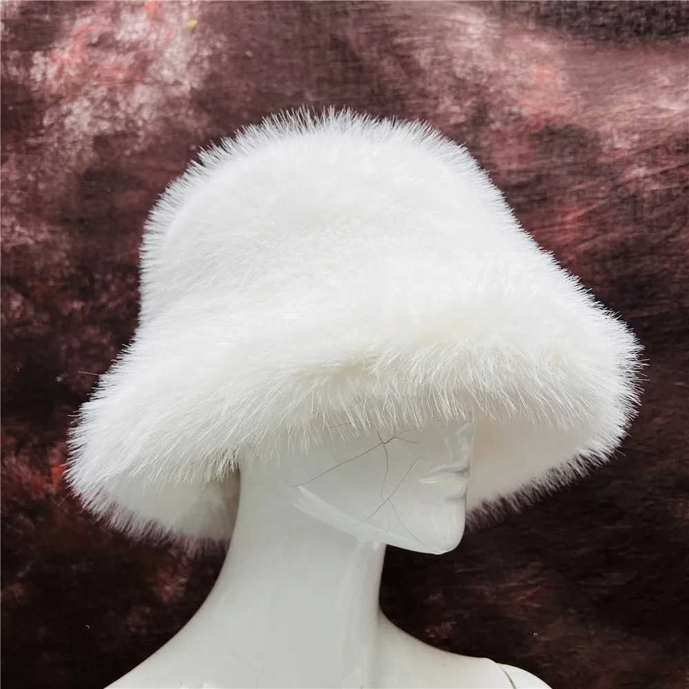 Big Faux Fur Hat Women Elegant Autumn Winter Fur Luxury Fashion Party Panama Fisherman Hat Warm Bucket Hat 2023XJ250910