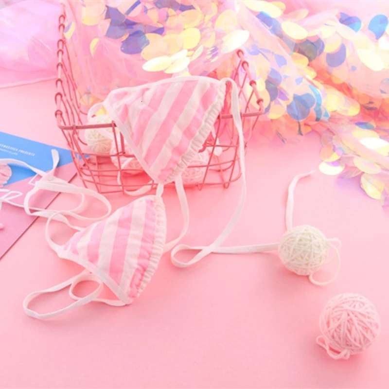 2025 New designer Japanese sexy girl Lolita Kawaii blue pink white striped trend mini bikini adult role playing women s bra lingerie set Frenum swimsu