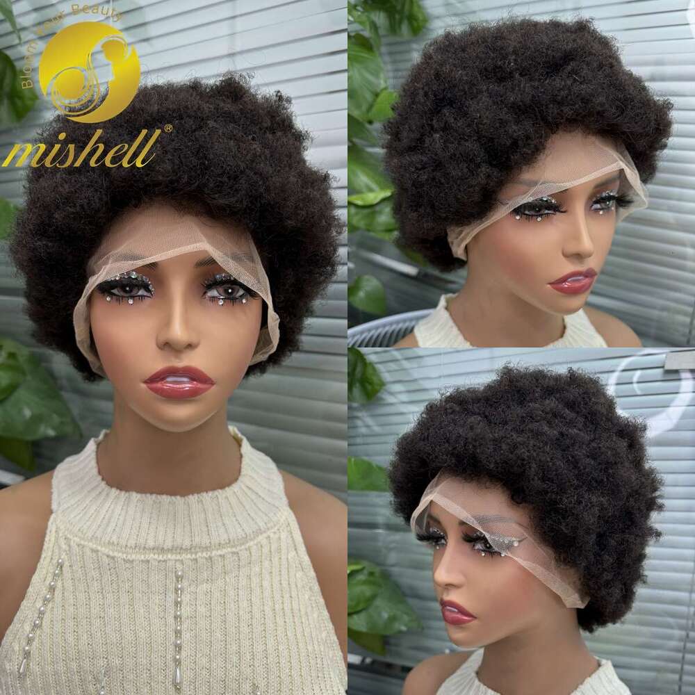 Natural Afro Human Hair Wigs Bouncy HD Transparent Full Lace Short Kinky Curly Bob Wig For Women Brazilian Remy