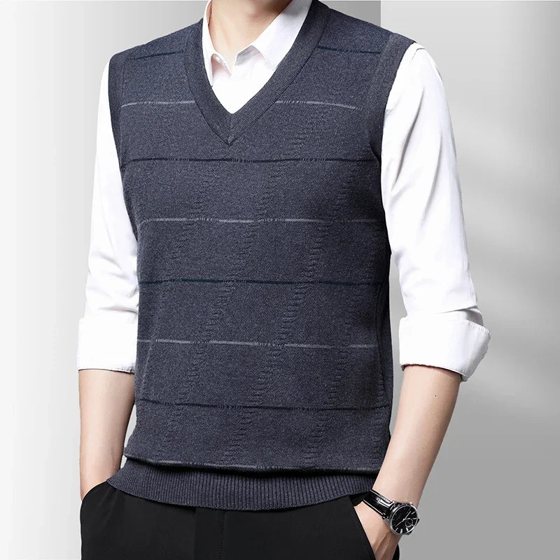 Mens Thickened Casual Sweater Tank Top Autumn and Winter Warm Vest w241025