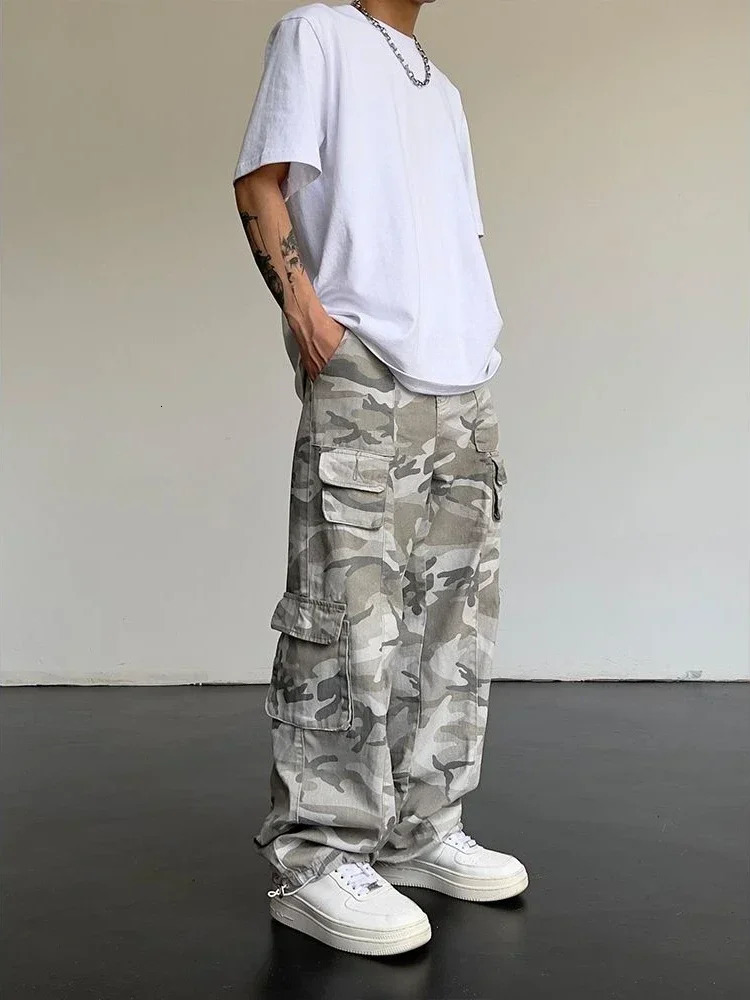 Male Trousers Hip Hop Mens Cargo Pants Camouflage Camo Straight Wide Loose Clothing Aesthetic ner Regular Fit Fashion Long 241021