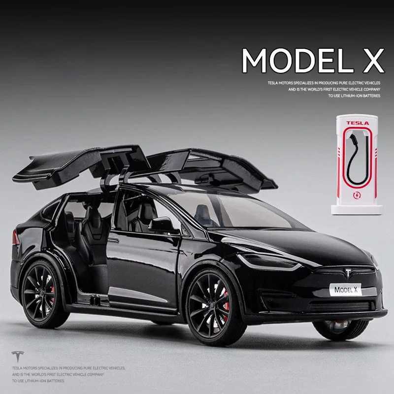 1 24 Tesla Model X Tesla Model 3 Alloy Die Casting Toy Car Model Sound and Light Childrens Toy Collectibles Birthday Gift M241025