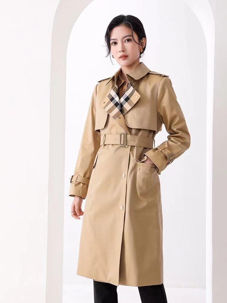 New United Kingdom designer double-breasted polo lapel women's midi trench coat, women's jacket
