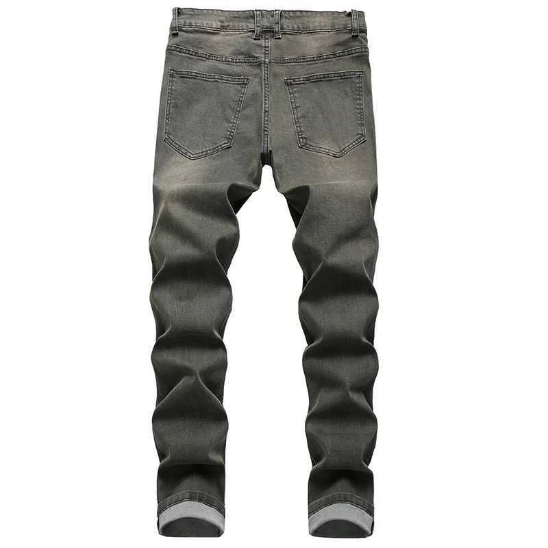 Mens open top jeans autumn ultra-thin fit Distressed Strtwear denim pants casual retro bike jeans mens hip-hop Trouser Plus size 42 X241026