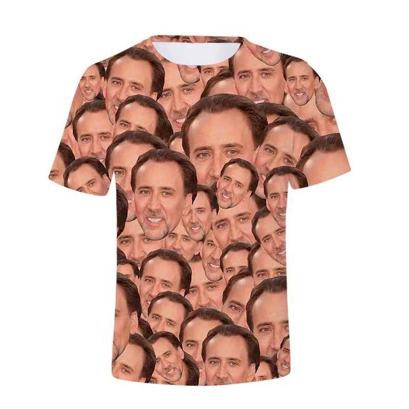 Funny Nicolas Cage Face Graphic T Shirt for Men Tee Shirts 3D Humor Fun Printing T-Shirt Fashion Cool Kids Tops Womens ClothingX241025