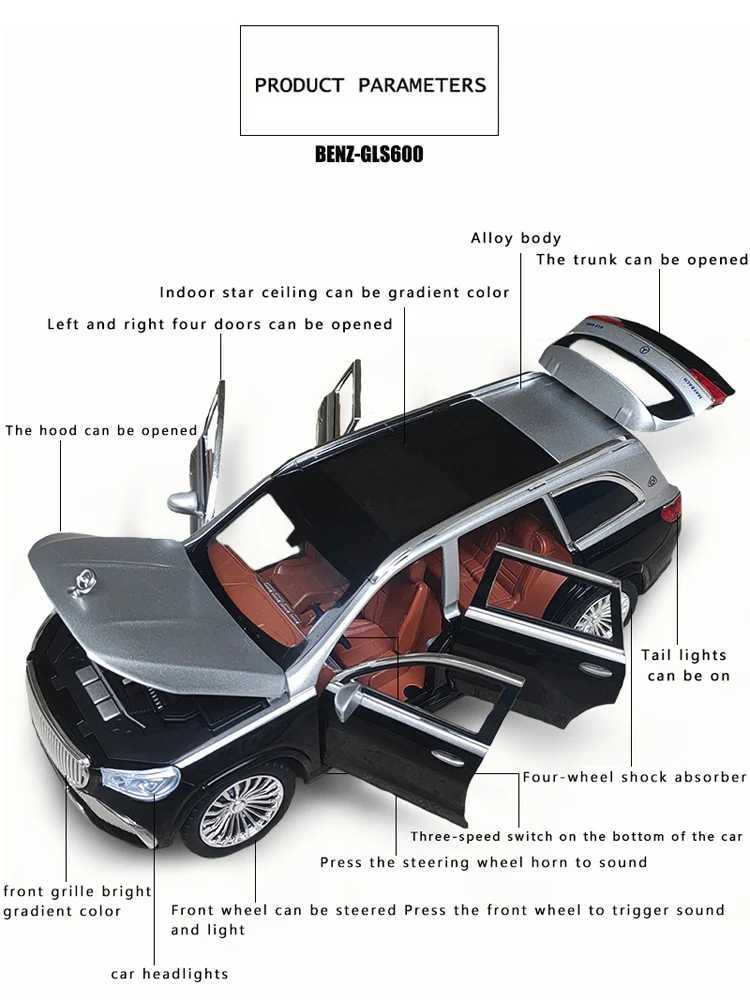 High Quality 1 24 Mercedes Maybach Gls600 alloy car model sound and light pull back toy car SUV off-road vehicle boy series decorative gift T241025