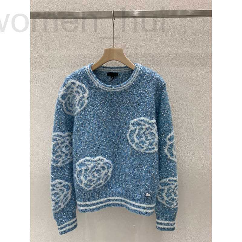 Women's Knits & Tees designer 2024 Autumn New Product Camellia Pattern Jacquard Embroidery Round Neck Color blocked Knitted Head Set 86LU