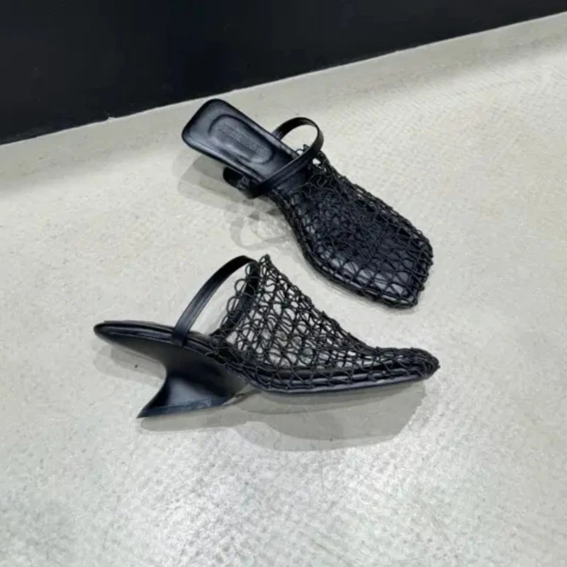 Strange Style Square Toe Womens Slippers Air Mesh Height Increase Fashion Solid Summer Coat Womens Shoes 2024 Arrival 241024